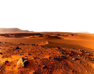 Martian landscape panorama, rusty red terrain, rocky surface, distant horizon