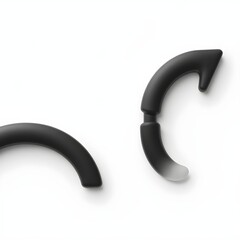 Naklejka premium Close-up studio shot featuring two curved, matte black, plastic or rubber pieces that appear to be parts of a larger object, isolated on a white background.