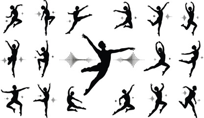 vector silhouettes of dancing people