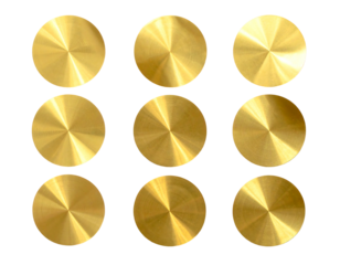 Nine golden circular discs with radiating lines
