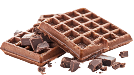 Chocolate waffles with chocolate chunks isolated on a transparent background 