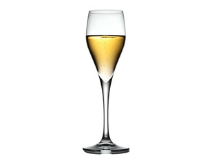 Champagne flute glass filled with golden liquid