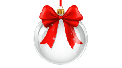 Christmas glass ball with red bow isolated on a transparent background
