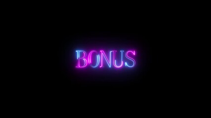 glowing bonus neon text with neon lines animation