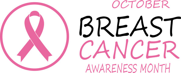 Breast Cancer Awareness Month icon. Sign for awareness month with pink ribbon symbol. This icon increase awareness of the disease and to raise funds for research into its cause, diagnosis.