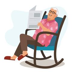senior man with newspaper in rocking chair. Vector illustration
