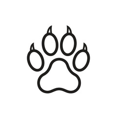 A simple black line art illustration of an animal paw print, isolated on a clean white background.