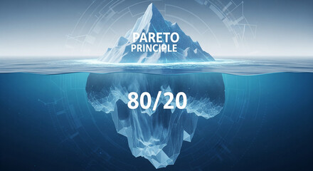 Pareto Principle Explained: An illustrated depiction of the Pareto Principle, visualized through an iceberg analogy, highlighting the 80/20 rule.