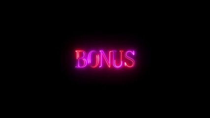 glowing bonus neon text with neon lines animation