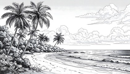Tropical beach scene drawing