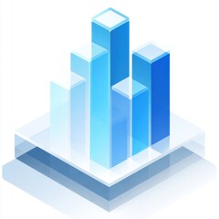 Isometric icon of a bar graph, with a blue gradient on a white background