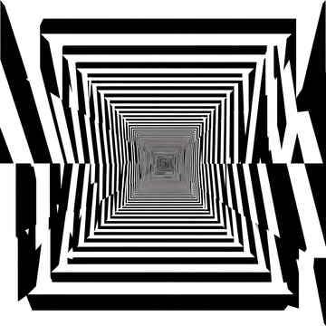 Fototapeta A captivating black and white optical illusion design showcasing a converging tunnel effect, with repeating squares and lines creating a sense of depth and perspective.