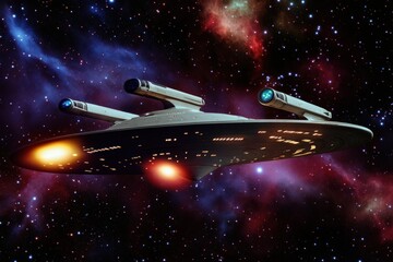 宇宙空間を飛ぶSF宇宙船