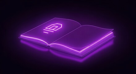 Glowing ledger unveils a neon home icon amidst the digital realm