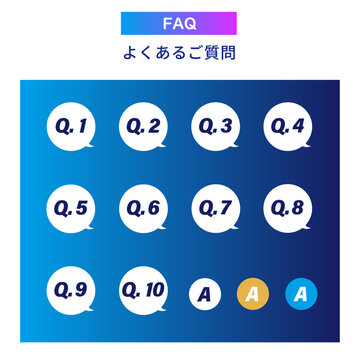 FAQラベルと質問番号入り吹き出しセット よくある質問 青と紫のグラデーション背景デザイン