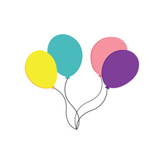 Set of monochrome green balloons air flying up. Helium baloon bunches on strings. Festive decoration balls. Birthday party decor. Flat vector illustrations object clip art