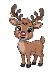 Rudolph the reindeer with Christmas tree cartoon illustration
