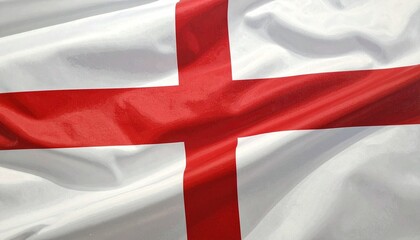 Fototapeta premium The Saint George’s flag—red cross on white field, hanging with gold finials—rests in vertical stillness. A metaphor for enduring heritage and the choreography of identity through sacred simplicity.