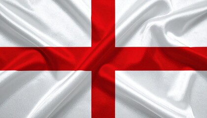 Obraz premium The Saint George’s flag—red cross on white field, hanging with gold finials—rests in vertical stillness. A metaphor for enduring heritage and the choreography of identity through sacred simplicity.