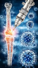 Obraz premium Advanced Medical Technology Depicting Joint Injection with Viral Cells