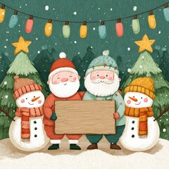 Christmas santa snowmen winter holiday illustration