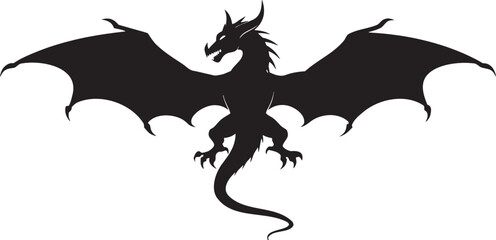 Dragon Wing Spread Silhouette Vector – Majestic Flying Mythical Creature