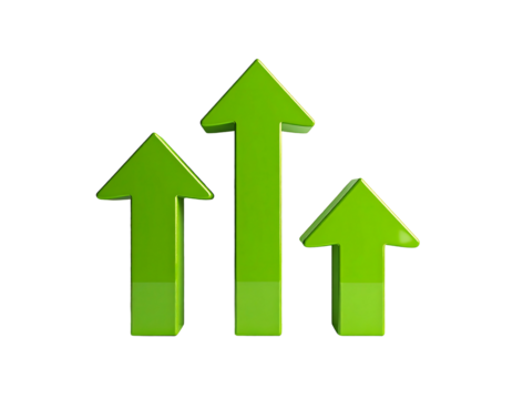 Three glossy, green upward-pointing arrows against a black background