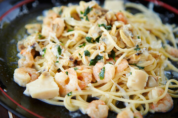 Seafood pasta on a plate