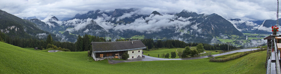 View of landscape from Loderbichl over Lofer, Austria, Europe 

