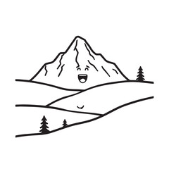 Black and White Mountain Illustration Image in Minimalist Line Art Style, Clean and Elegant Design