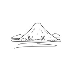Black and White Mountain Illustration Image in Minimalist Line Art Style, Clean and Elegant Design