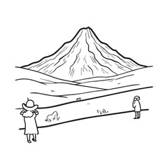 Black and White Mountain Illustration Image in Minimalist Line Art Style, Clean and Elegant Design