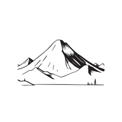 Black and White Mountain Illustration Image in Minimalist Line Art Style, Clean and Elegant Design