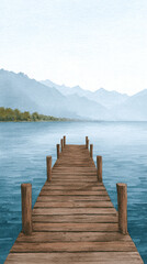 Fototapeta premium Discover the Serenity of a Peaceful Lake Dock Surrounded by Majestic Mountains: A Perfect Landscape for Reflective Moments and Natural Beauty