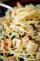 Seafood pasta on a plate