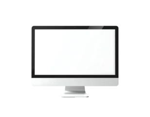 Computer monitor, blank white screen, silver base