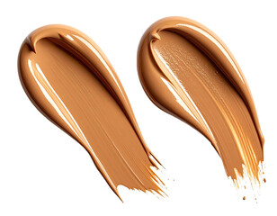 Two smears of light beige liquid foundation, glossy and smooth, with textured edges, against a black background