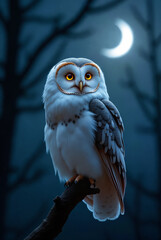 A single Dream Owl perched on a moonlit branch at night - generative ai