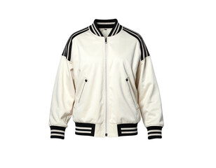 Off-white, oversized bomber jacket with black stripes