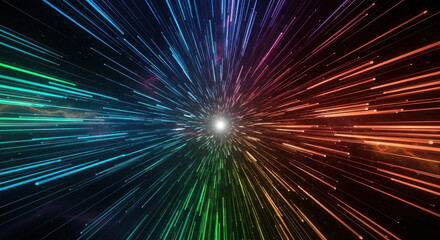 Fototapeta premium Colorful burst of light rays radiating from a central point, creating a vibrant cosmic effect