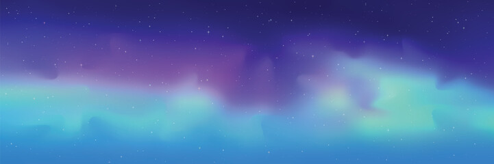 Polar lights, aurora borealis, starry sky, northern landscapes, vector illustration