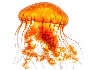 Fiery orange jellyfish, with intricate bell and tentacles