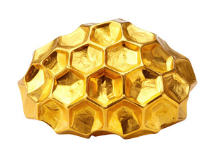 Golden honeycomb-shaped object, textured and slightly irregular