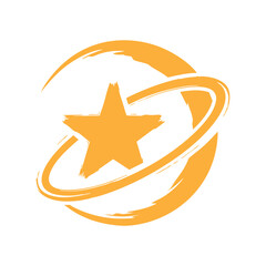 Vector art of golden star with circular orbits for logo design