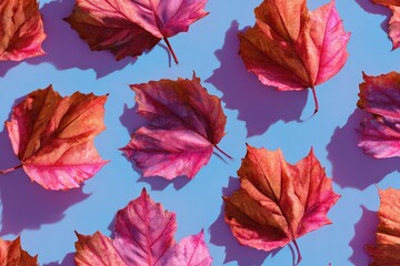Autumnal Leaves Pattern On Light Purple Background