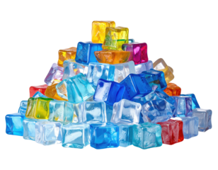 Colorful cube-shaped objects piled high