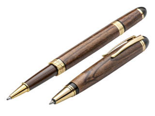 Elegant wooden pens with gold accents isolated on transparent background