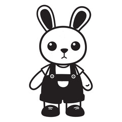 black and white silhouette of a bunny doll vector on a white background