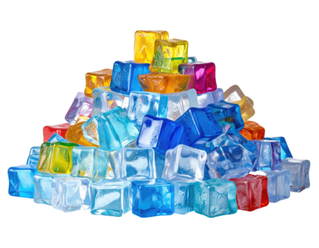 Colorful cube-shaped objects piled high