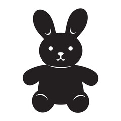 black and white silhouette of a bunny doll vector on a white background